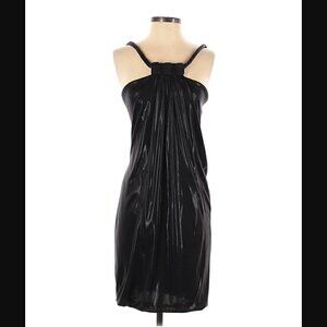 Yigal Azrouel Black Draped Wet Look Bubble Hem Dress Size Small